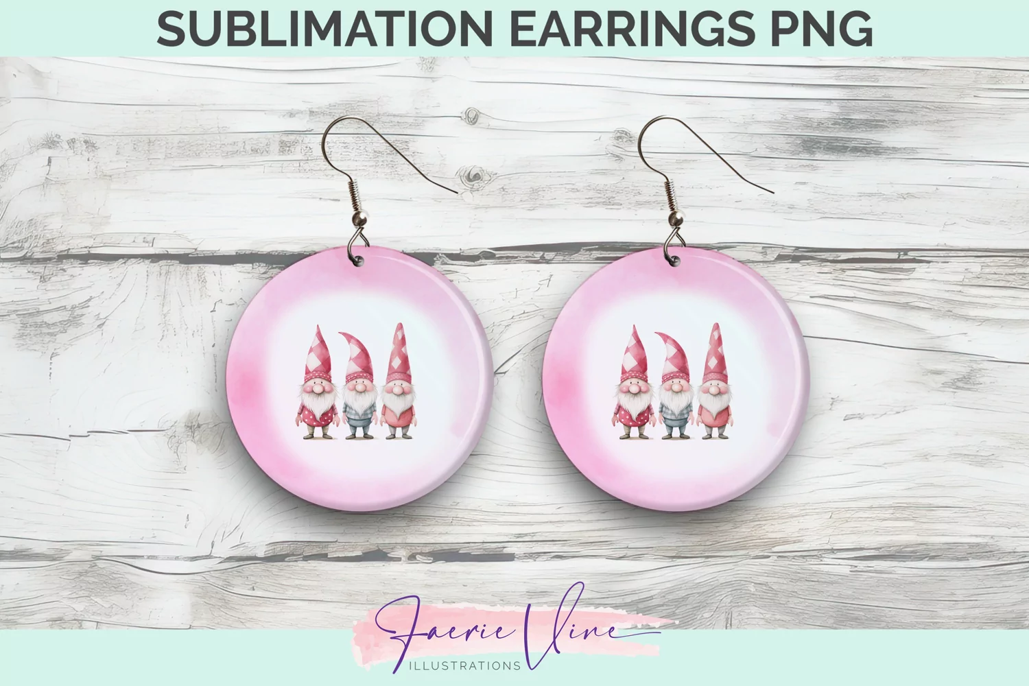 Pink Gnomes Sublimation Round Earrings product image 1