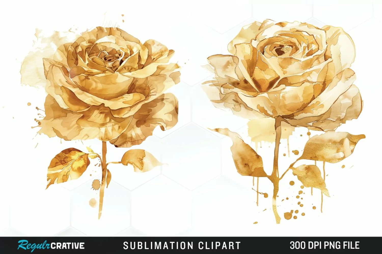 Watercolor Gold Elegant Flowers Exquisite Clipart product image 1
