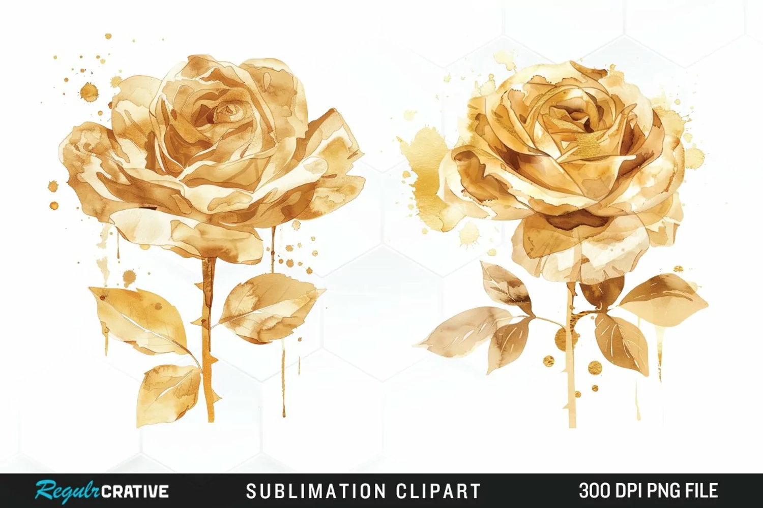 Watercolor Gold Elegant Flowers Artwork Clipart product image 1