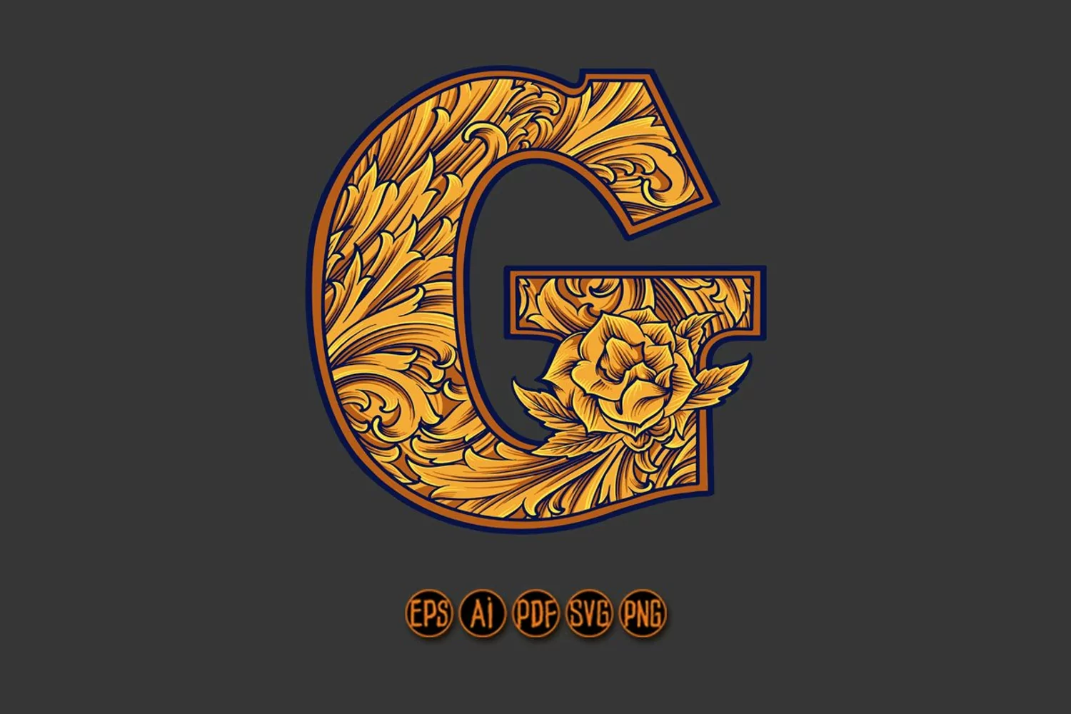 Golden letter G monogram logo vintage flourish product image 1