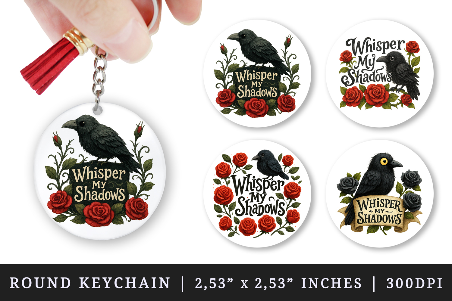 Gothic Quote round keychain pintable sublimation design png product image 1