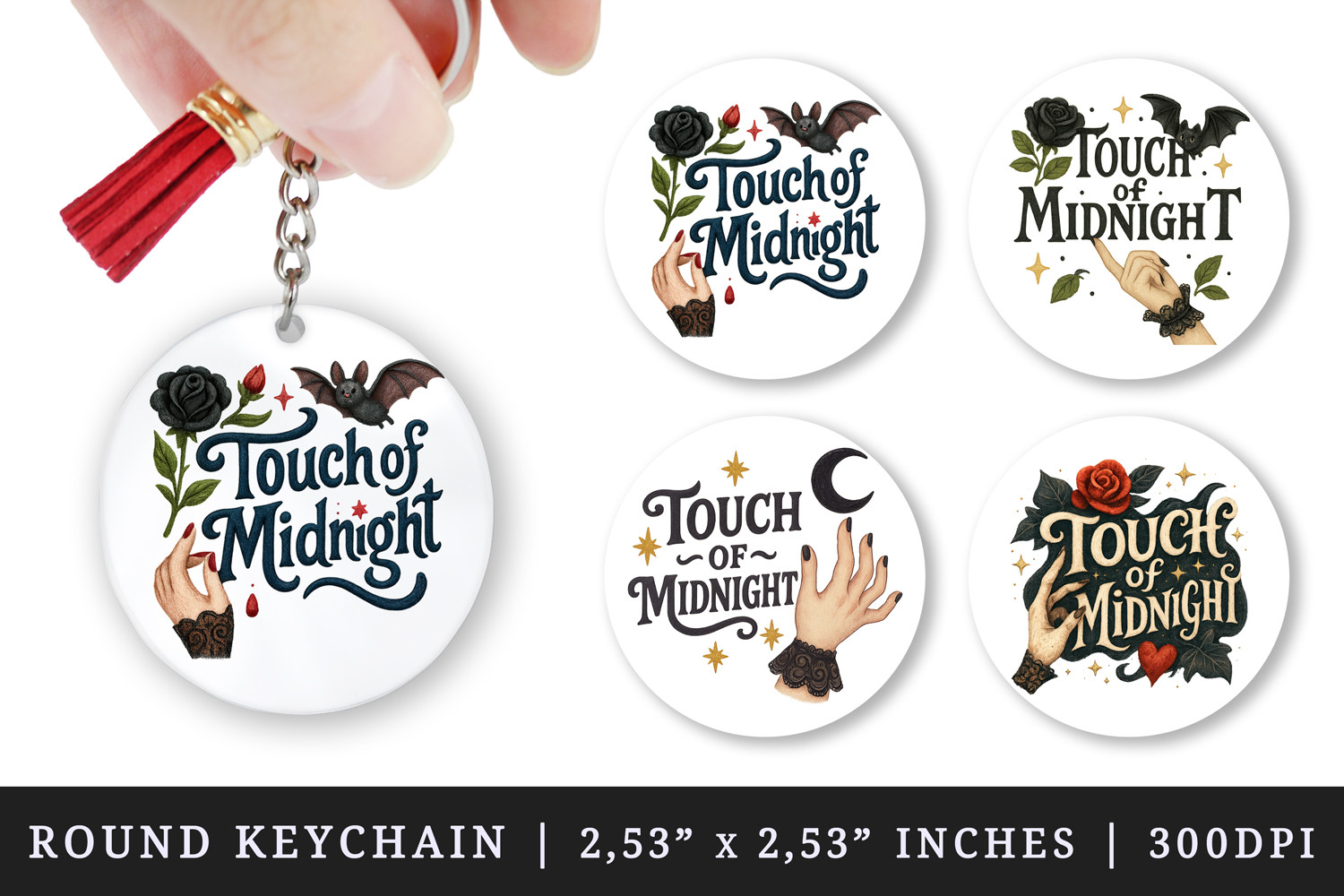Gothic Quote round keychain pintable sublimation design png product image 1