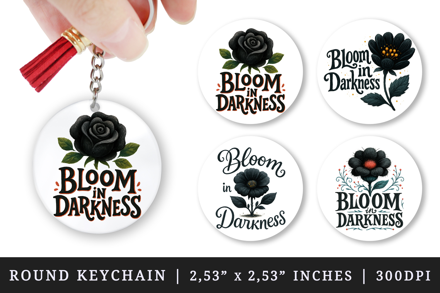 Gothic Quote round keychain pintable sublimation design png product image 1