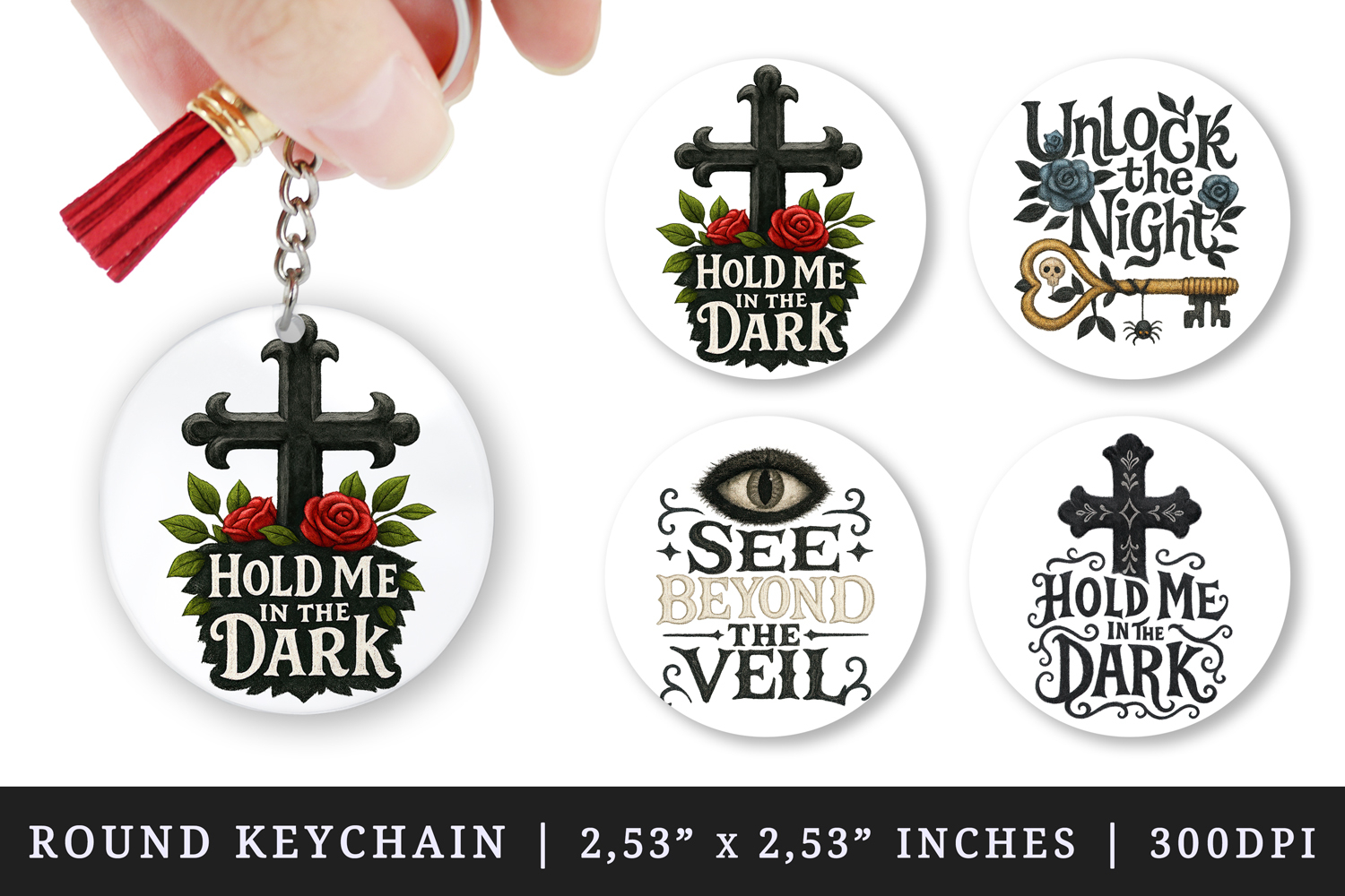 Gothic Quote round keychain pintable sublimation design png product image 1