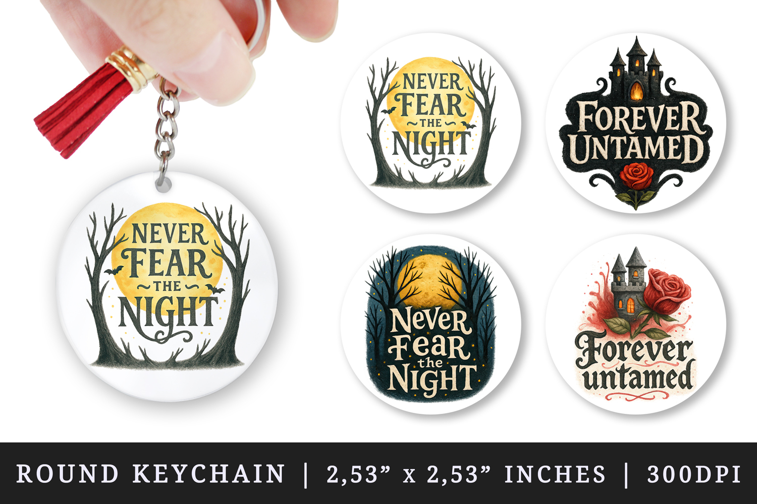 Gothic Quote round keychain pintable sublimation design png product image 1