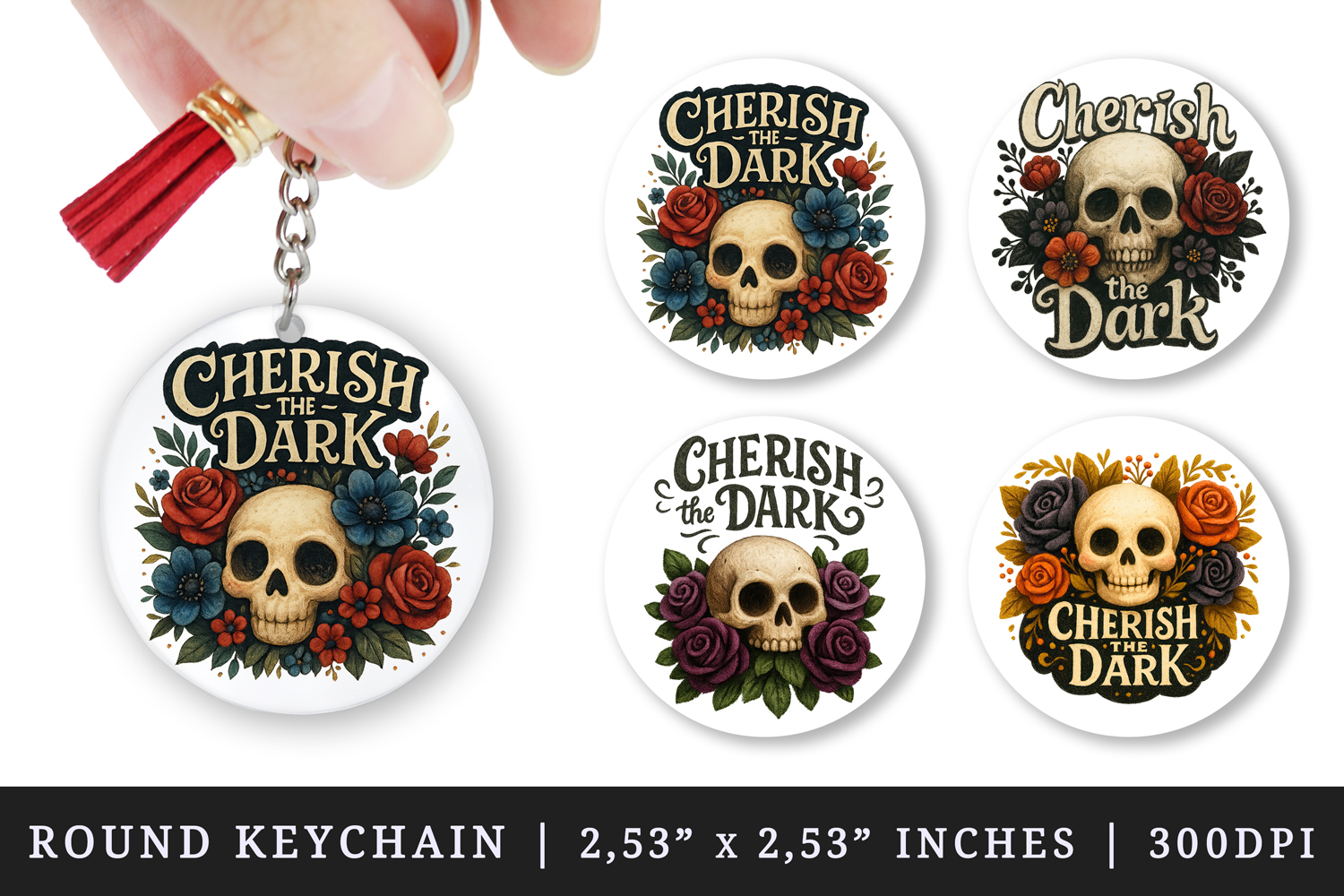 Gothic Quote round keychain pintable sublimation design png product image 1