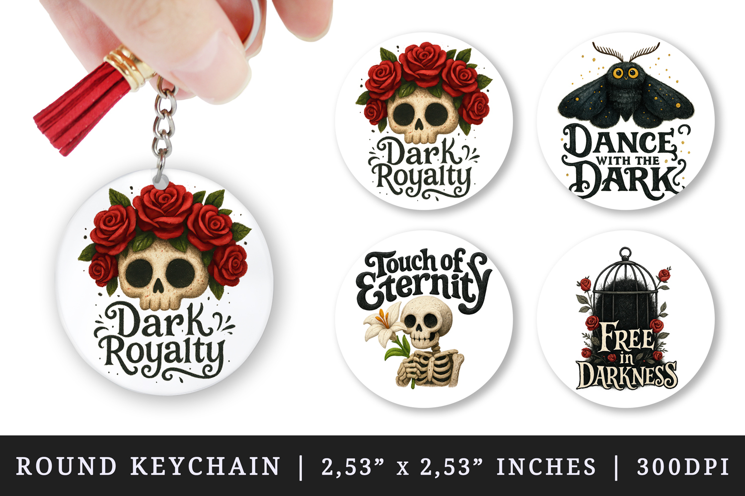 Gothic Quote round keychain pintable sublimation design png product image 1