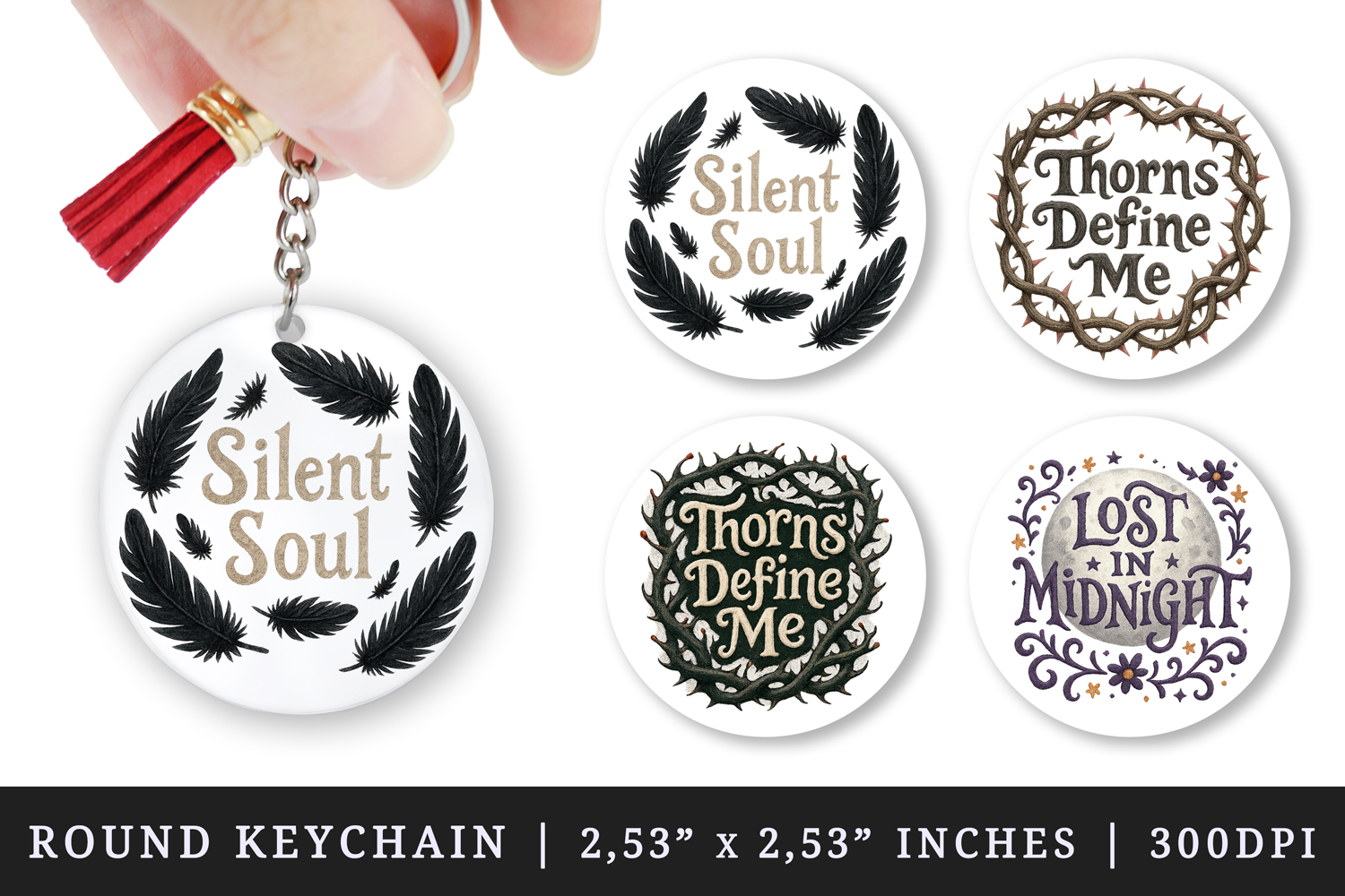 Gothic Quote round keychain pintable sublimation design png product image 1