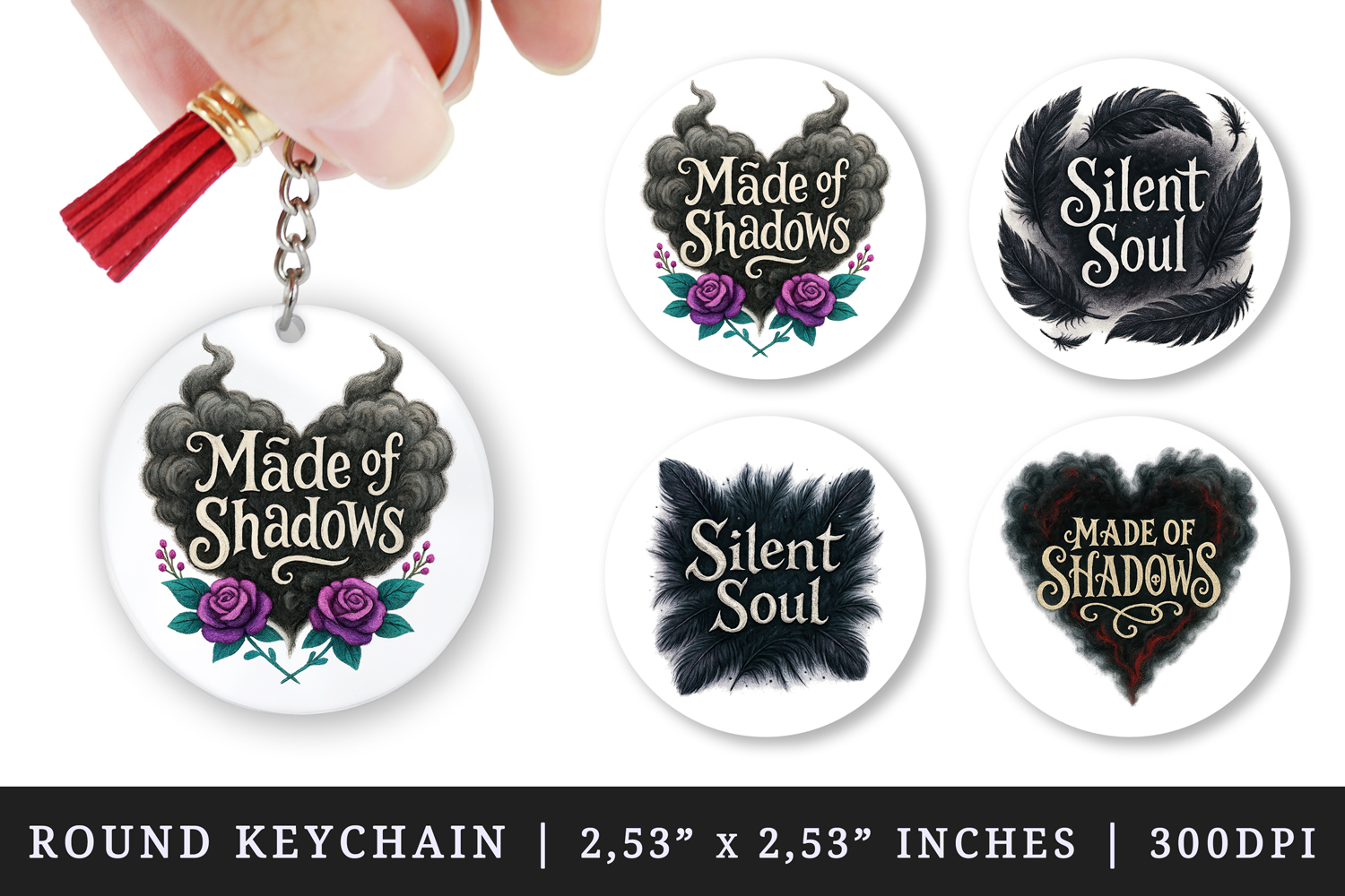 Gothic Quote round keychain pintable sublimation design png product image 1