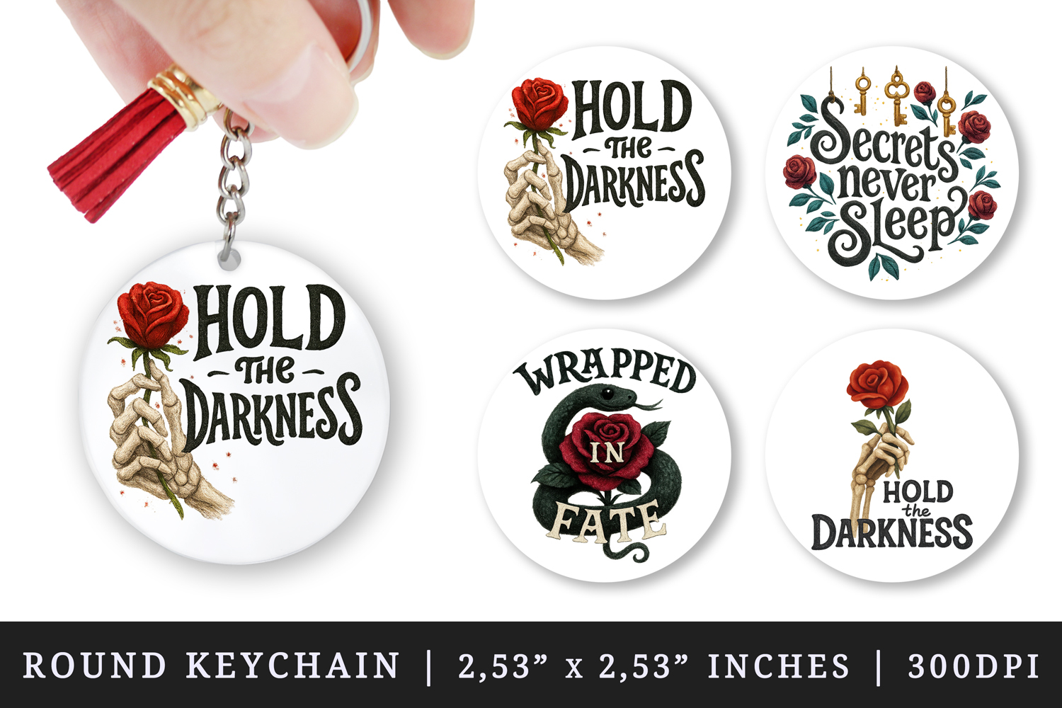 Gothic Quote round keychain pintable sublimation design png product image 1