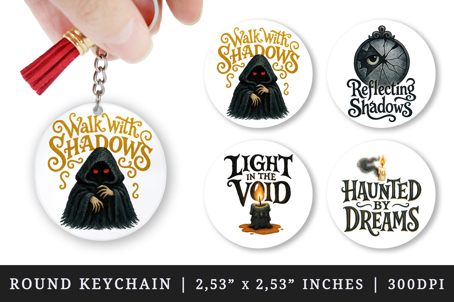 Gothic Quote round keychain pintable sublimation design png product image 1