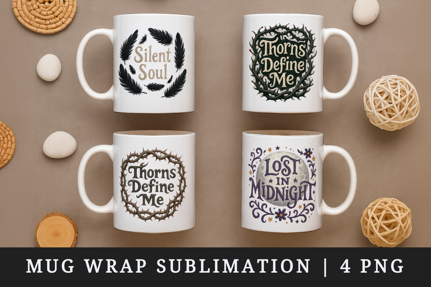 Gothic Quote mug wrap printable sublimation design product image 1