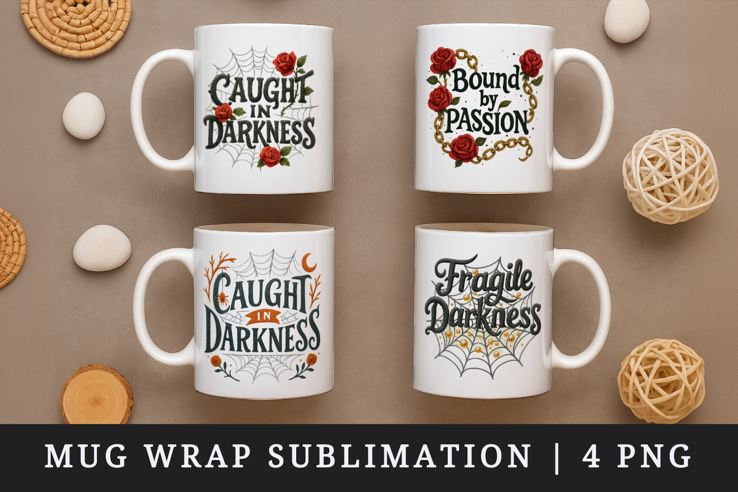 Gothic Quote mug wrap printable sublimation design product image 1