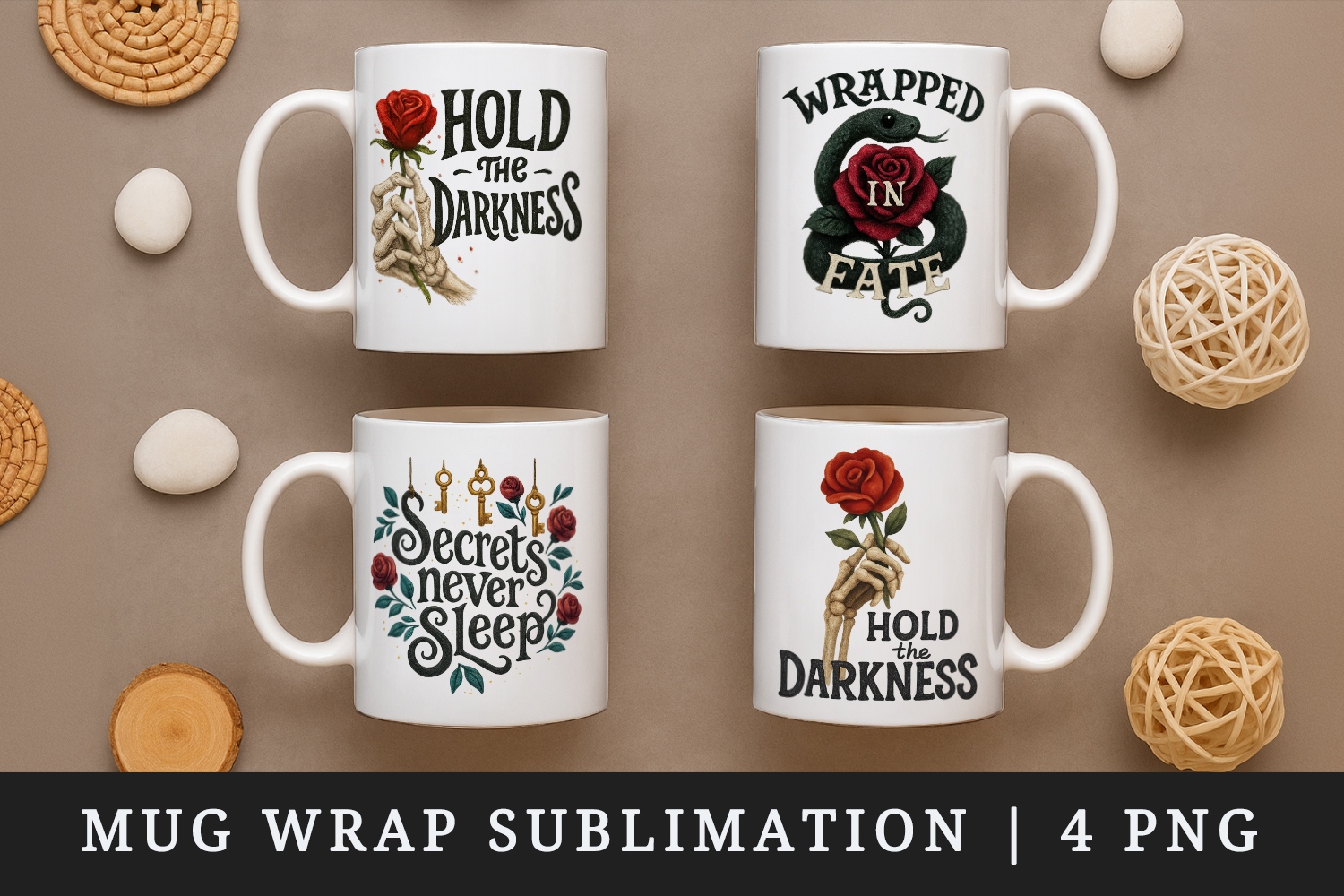 Gothic Quote mug wrap printable sublimation design product image 1