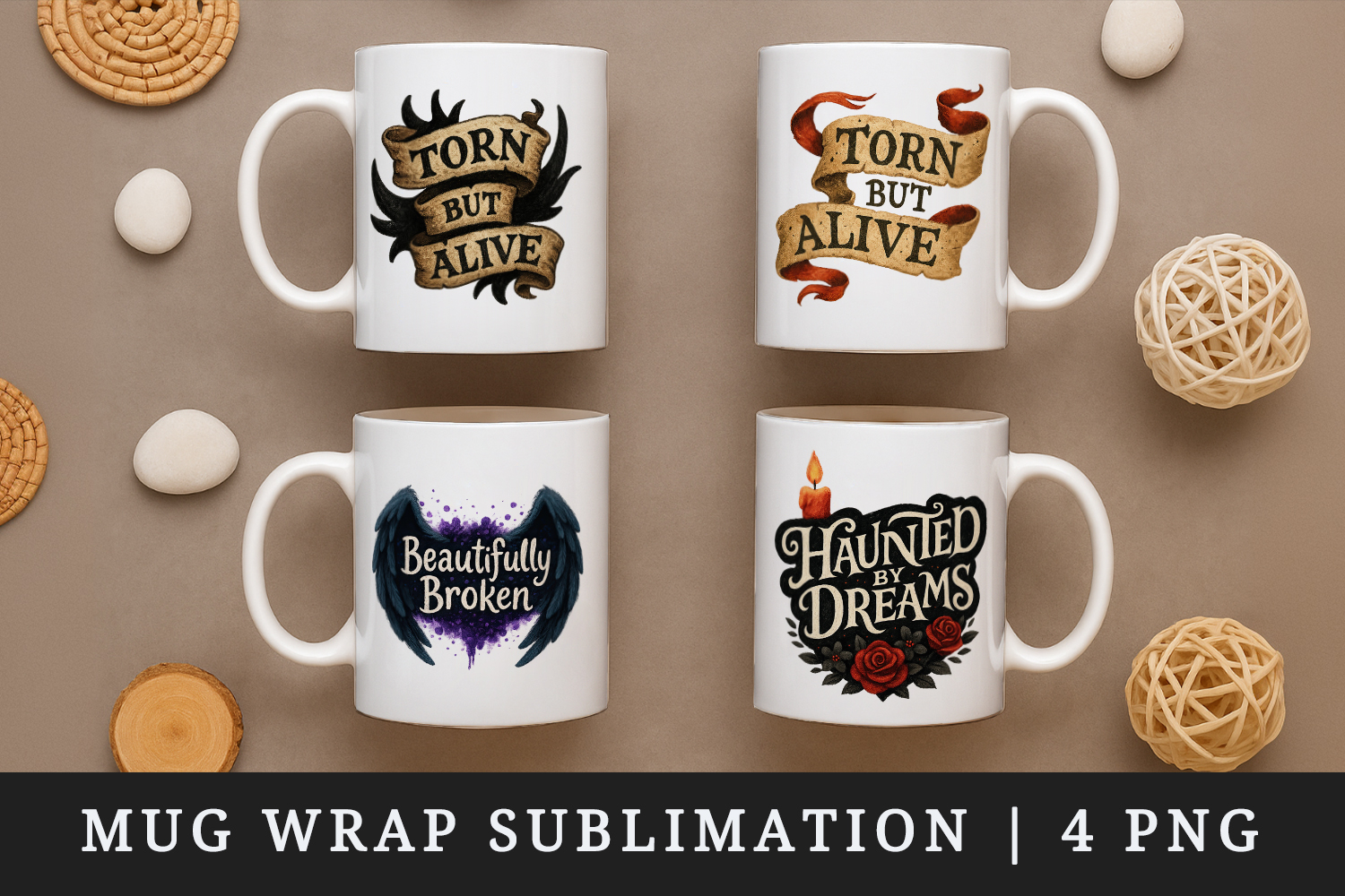 Gothic Quote mug wrap printable sublimation design product image 1