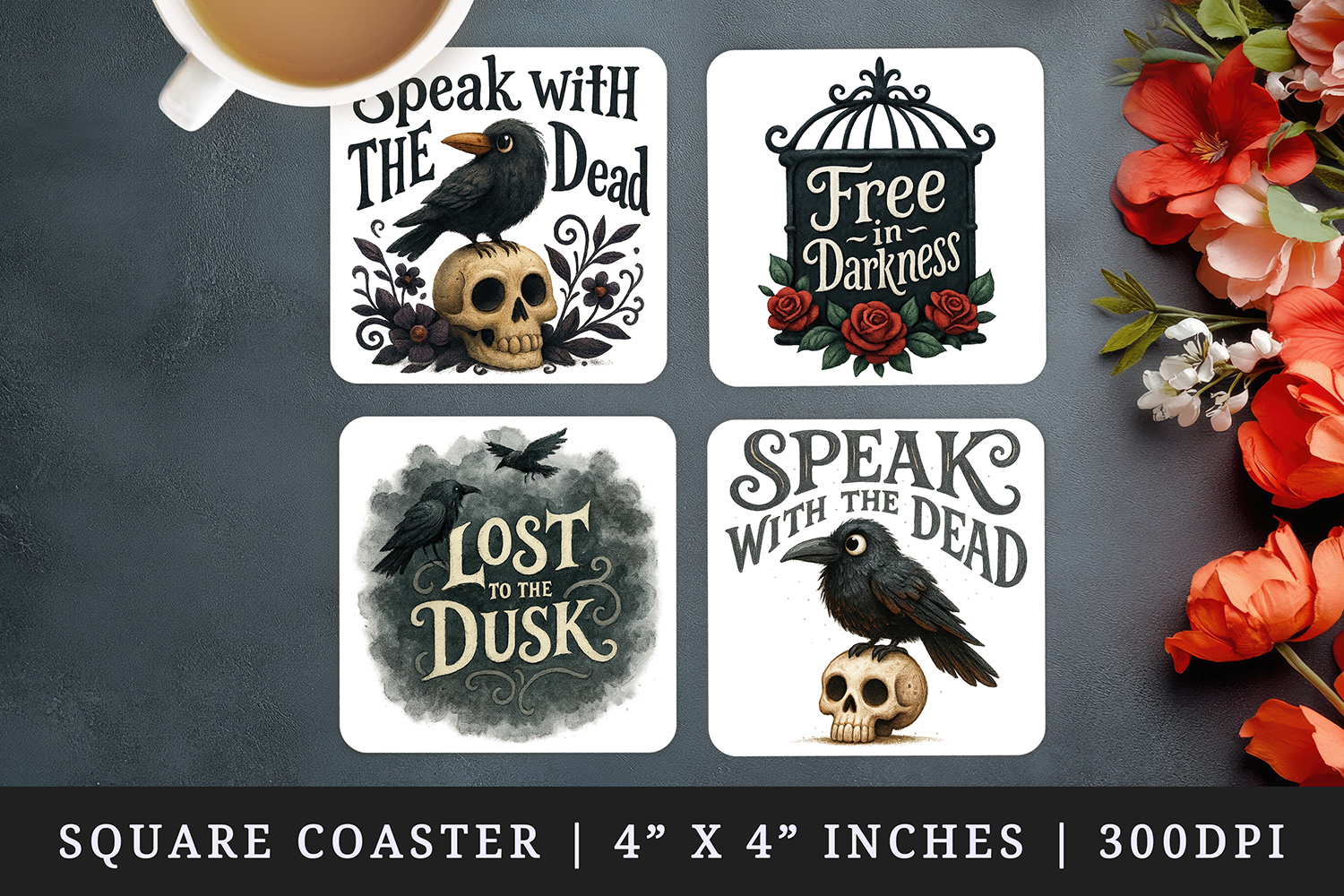 Gothic Quote square coaster sublimation, coasters design product image 1