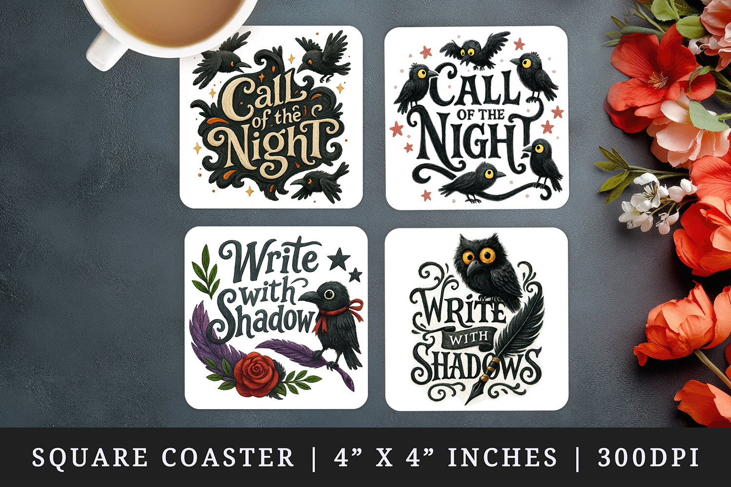 Gothic Quote square coaster sublimation, coasters design product image 1