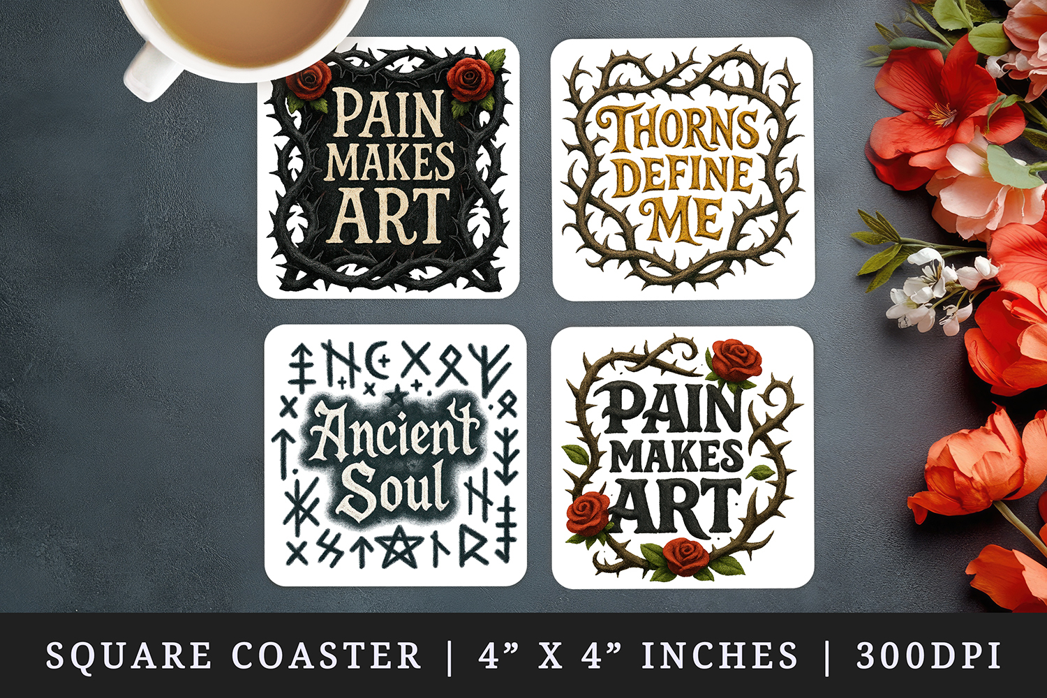 Gothic Quote square coaster sublimation, coasters design product image 1