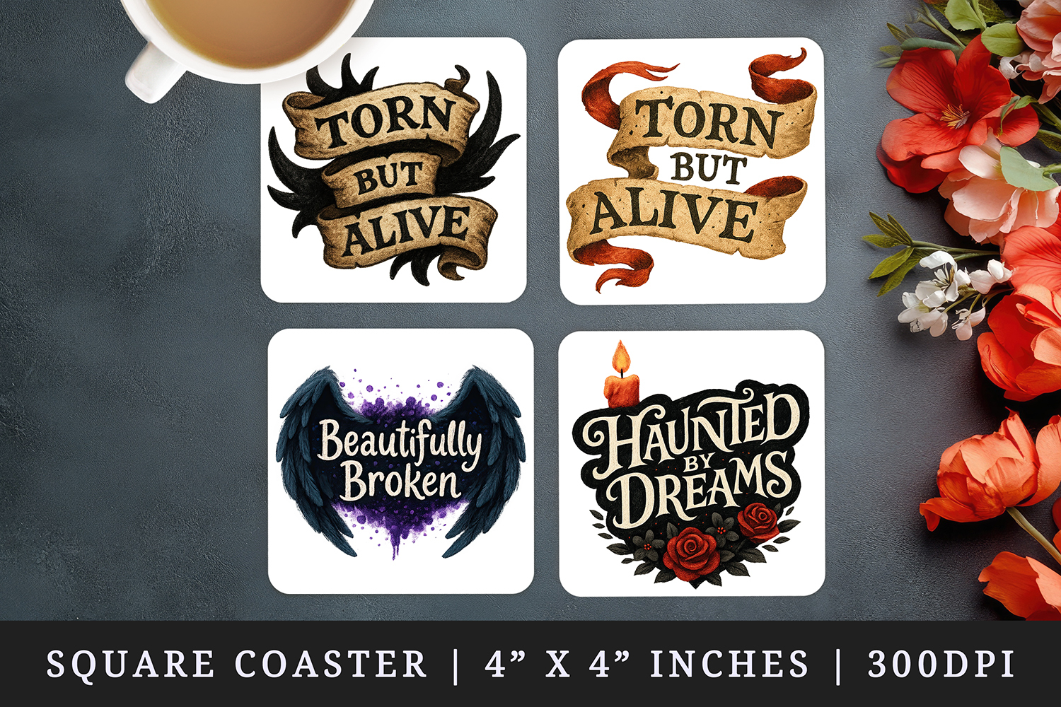 Gothic Quote square coaster sublimation, coasters design product image 1