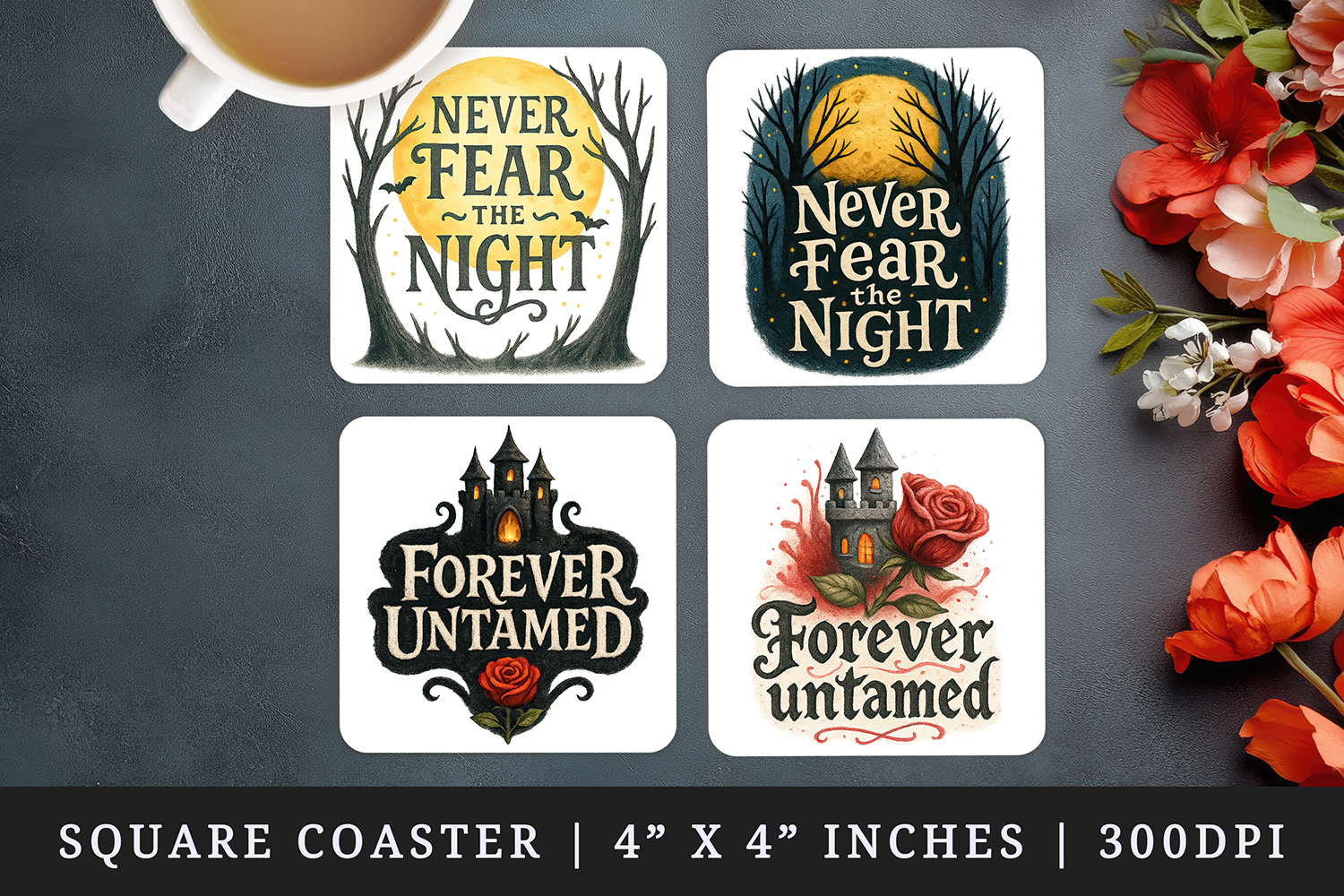 Gothic Quote square coaster sublimation, coasters design product image 1