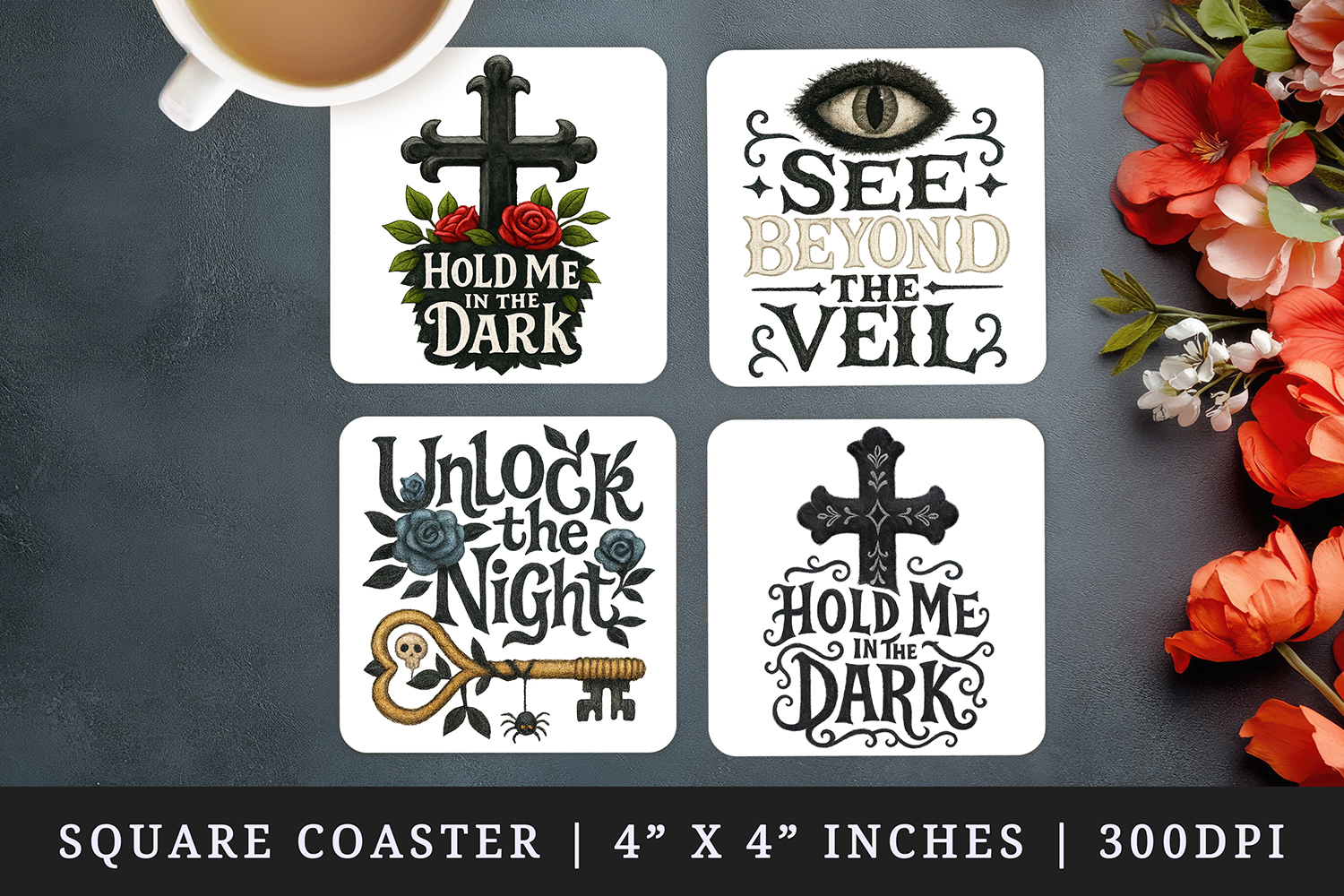 Gothic Quote square coaster sublimation, coasters design product image 1