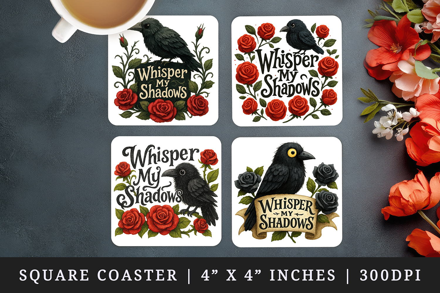 Gothic Quote square coaster sublimation, coasters design product image 1
