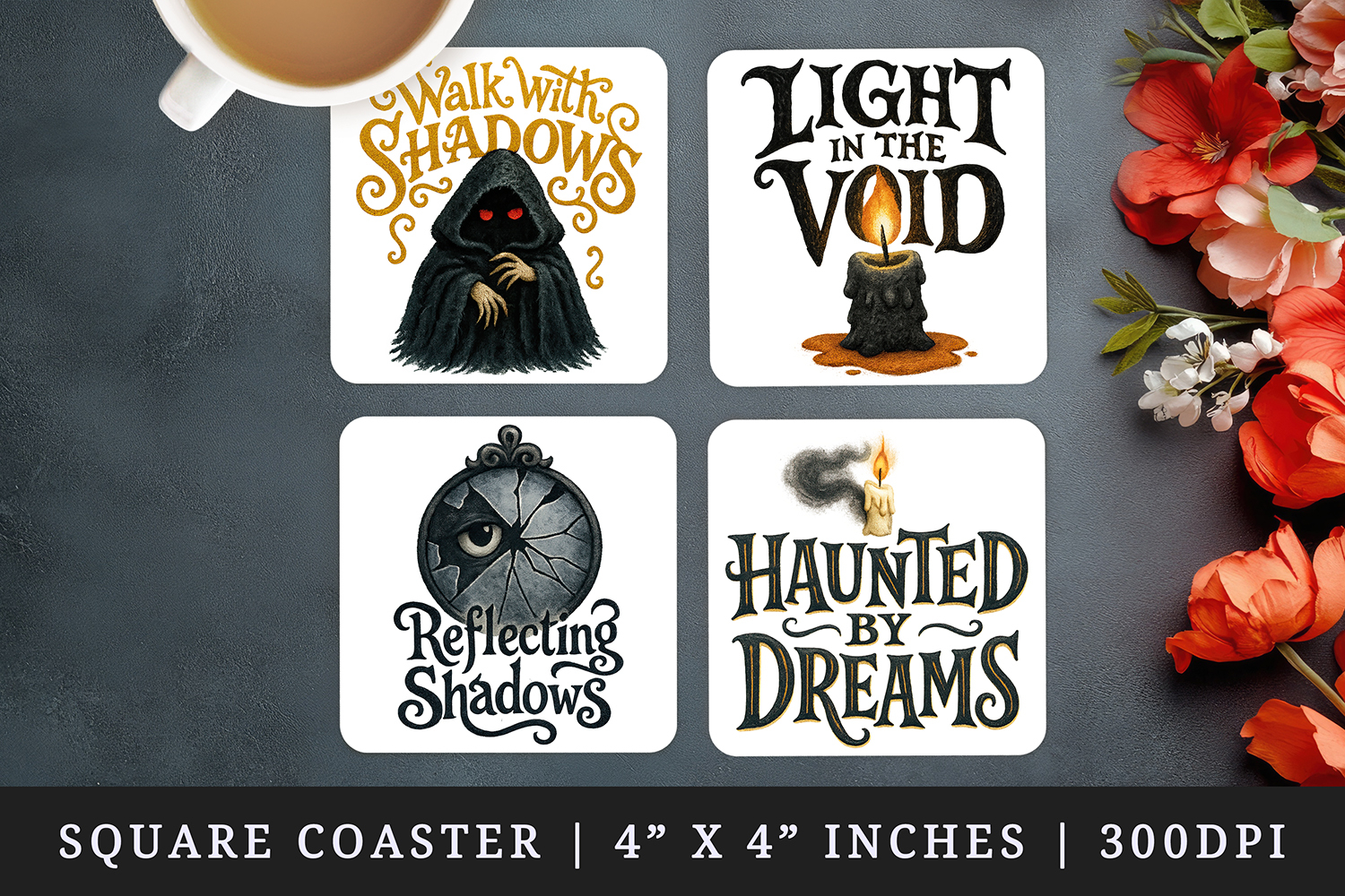 Gothic Quote square coaster sublimation, coasters design product image 1