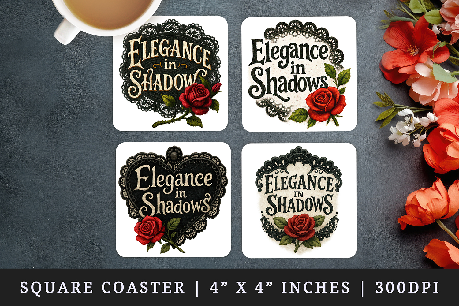 Gothic Quote square coaster sublimation, coasters design product image 1