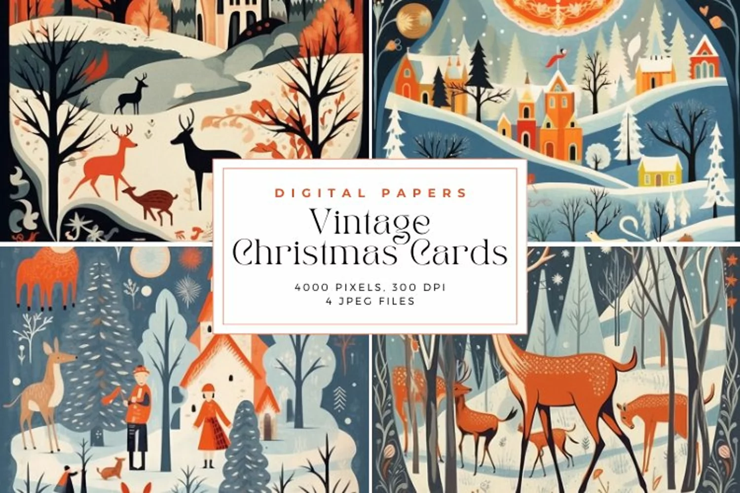 4 Gouache Vintage Christmas Cards Background product image 1