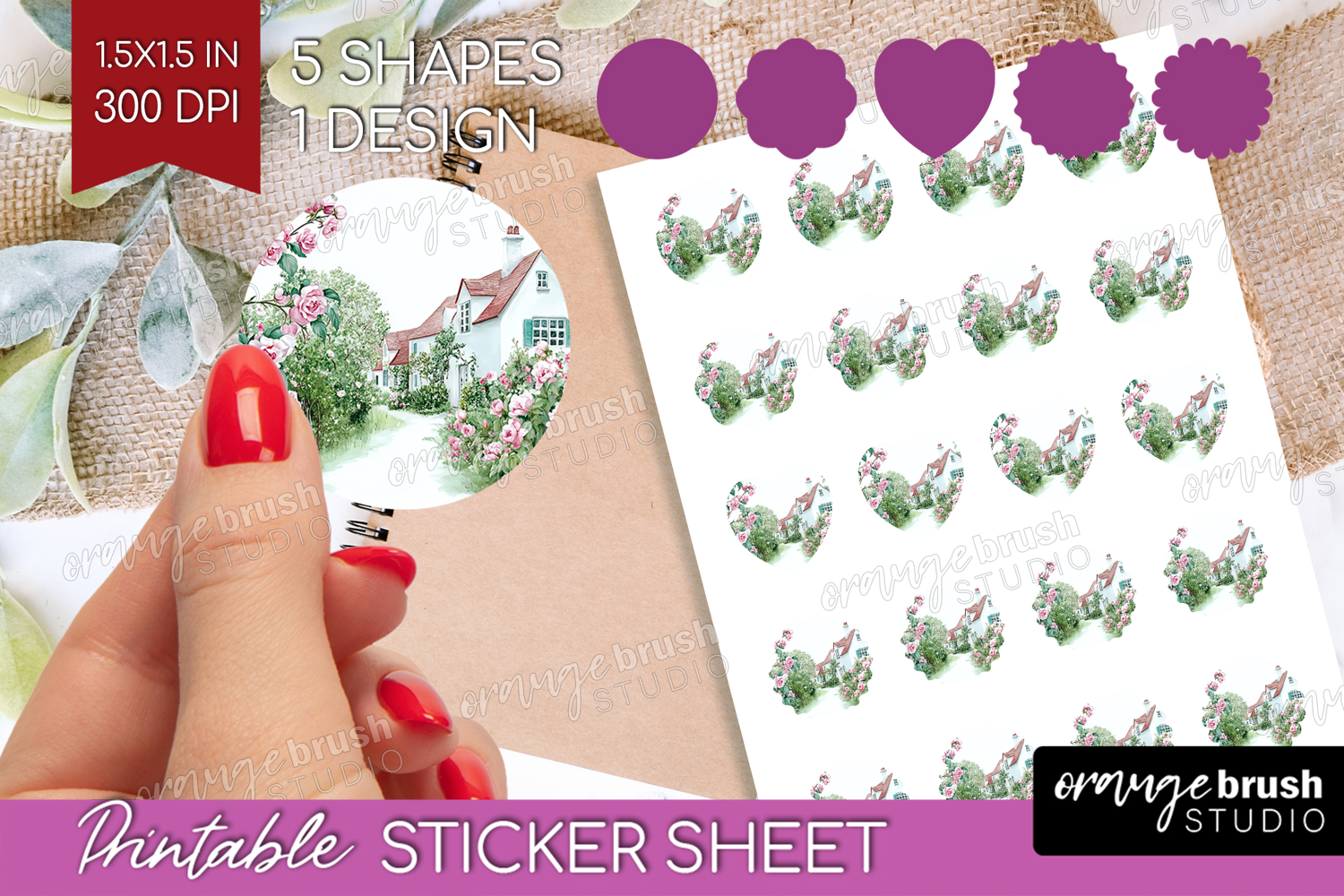 Cottagecore Round Sticker - Green Coquette Printable Sheet product image 1