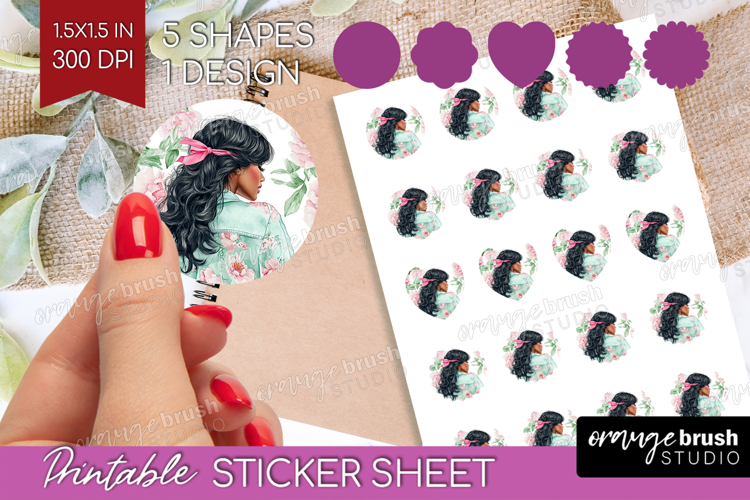 Cottagecore Round Sticker - Green Coquette Printable Sheet product image 1