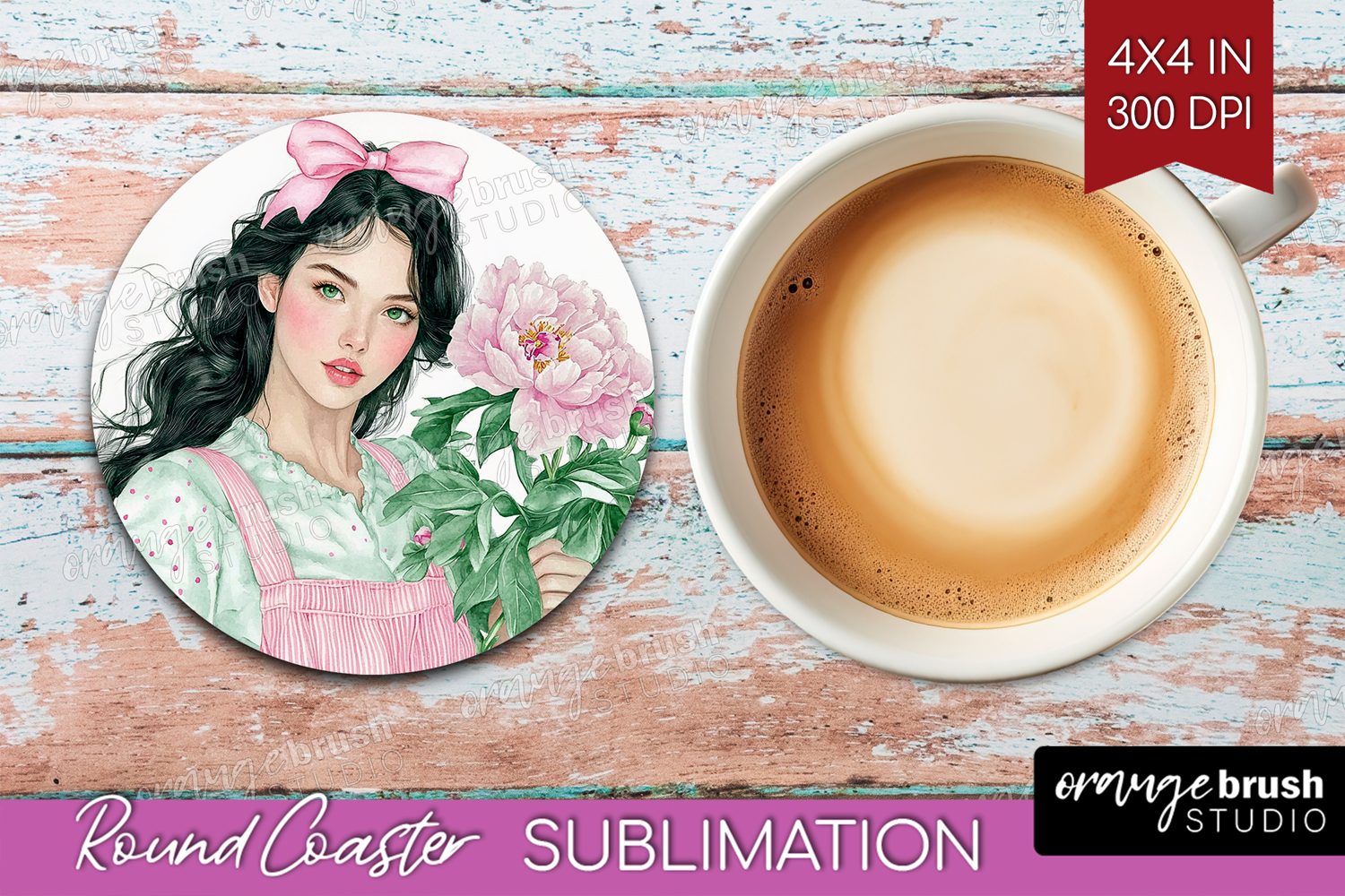 Cottagecore Round Coaster - Green Coquette Coaster PNG product image 1