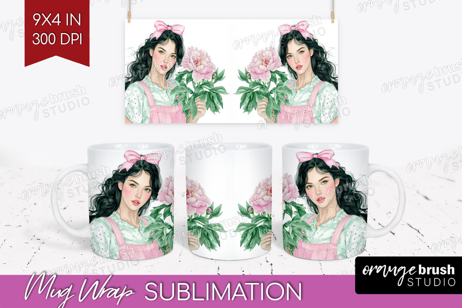 Cottagecore Mug Wrap - Green Coquette Mug PNG Sublimation product image 1