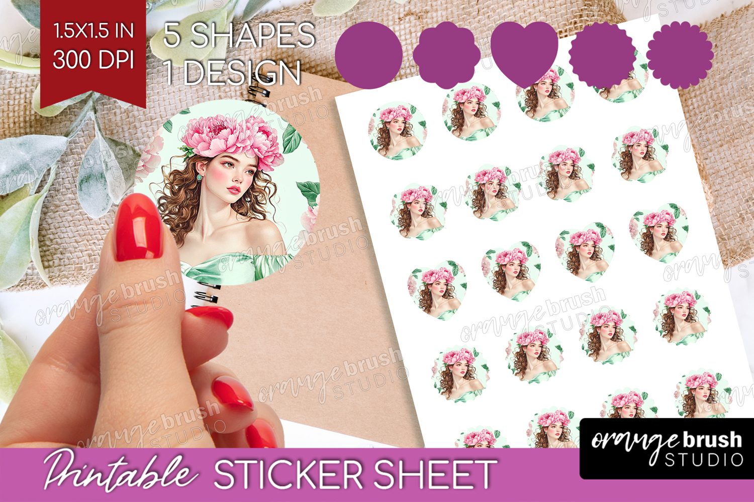 Cottagecore Round Sticker - Green Coquette Printable Sheet product image 1