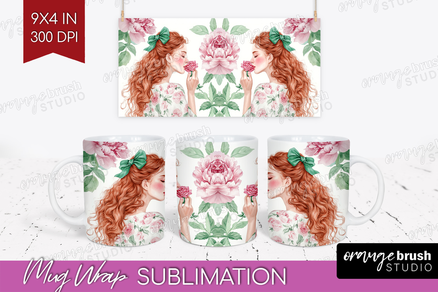 Cottagecore Mug Wrap - Green Coquette Mug PNG Sublimation product image 1