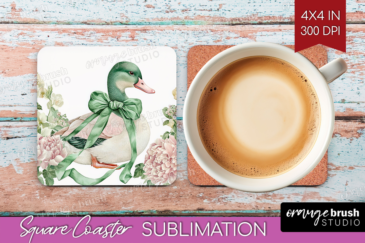 Cottagecore Square Coaster - Green Coquette Coaster PNG product image 1