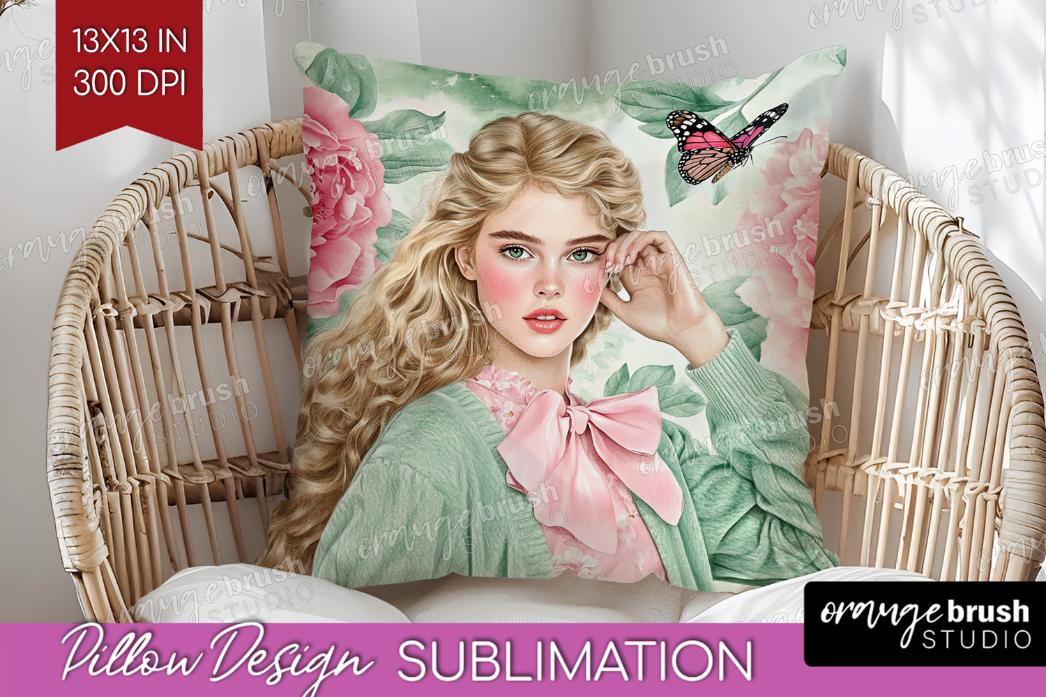 Cottagecore Pillow Sublimation - Green Coquette Pillow PNG product image 1