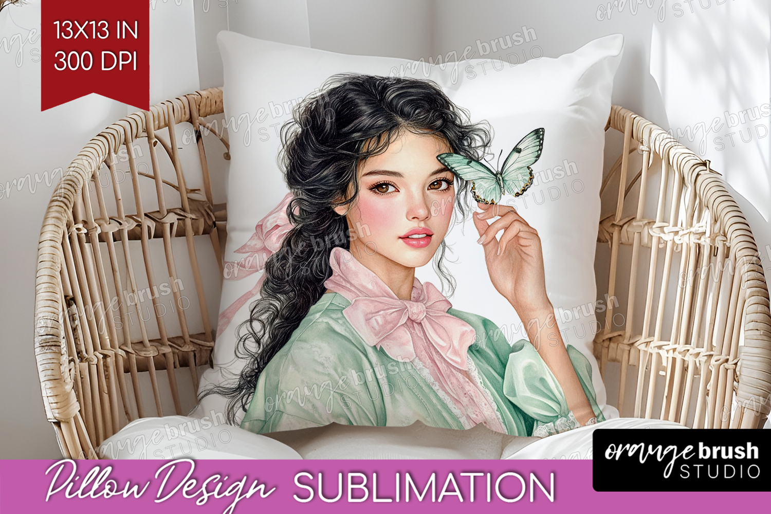 Cottagecore Pillow Sublimation - Green Coquette Pillow PNG product image 1