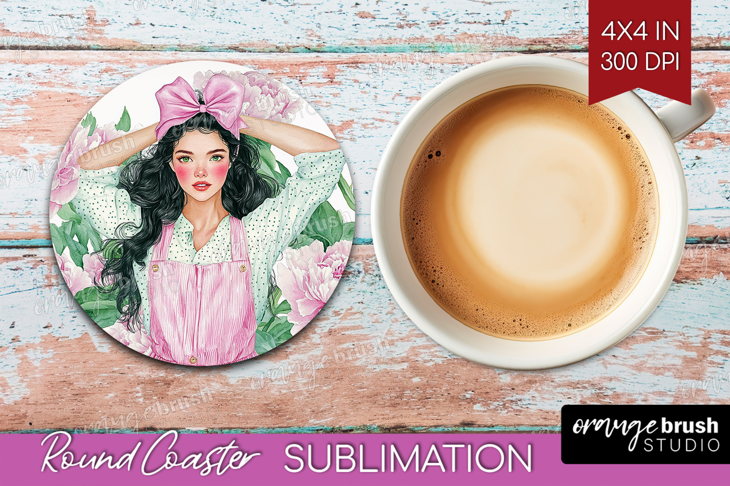 Cottagecore Round Coaster - Green Coquette Coaster PNG product image 1