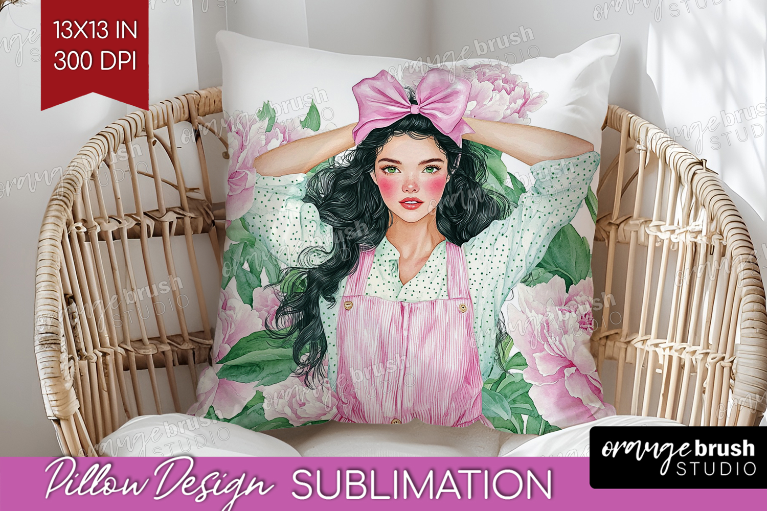 Cottagecore Pillow Sublimation - Green Coquette Pillow PNG product image 1
