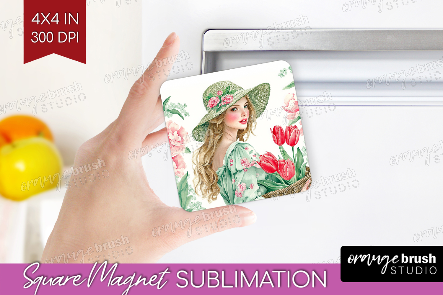 Cottagecore Magnet Sublimation - Green Coquette Square PNG product image 1