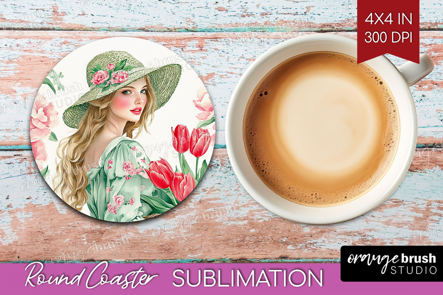 Cottagecore Round Coaster - Green Coquette Coaster PNG product image 1