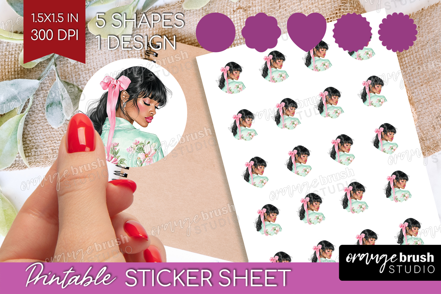 Cottagecore Round Sticker - Green Coquette Printable Sheet product image 1