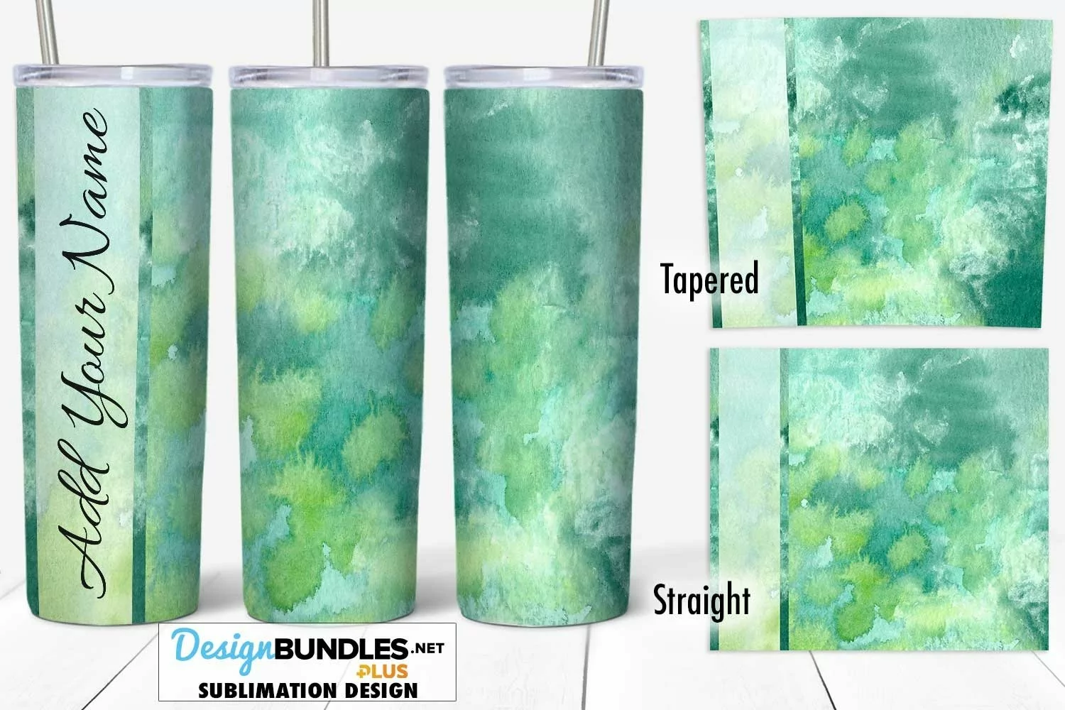 Green Watercolor 20 oz Tumbler Wrap Sublimation | Add A Name product image 1