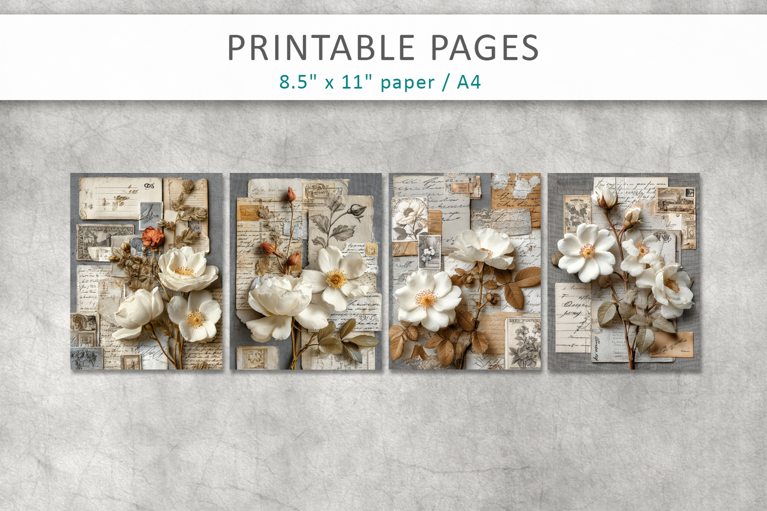 vintage junk journal pages, flowers vintage papers product image 1