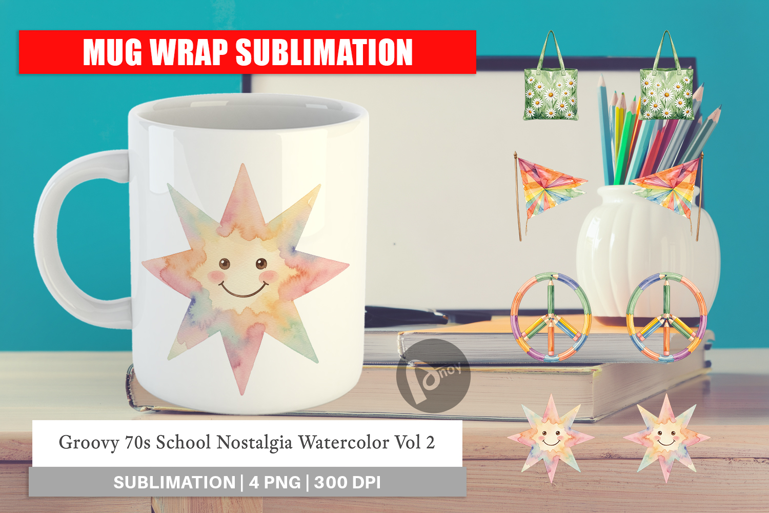 Groovy 70s School Nostalgia Mug Wrap product image 1