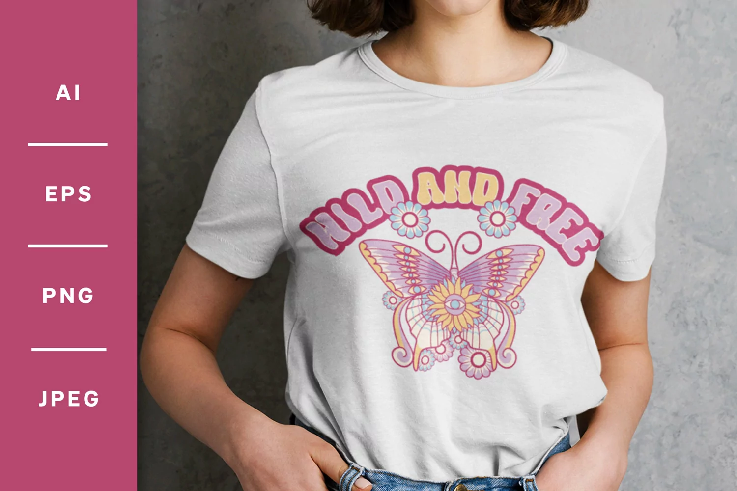 Wild and Free, Multicolor Boho Butterfly with Flowers Design product image 1