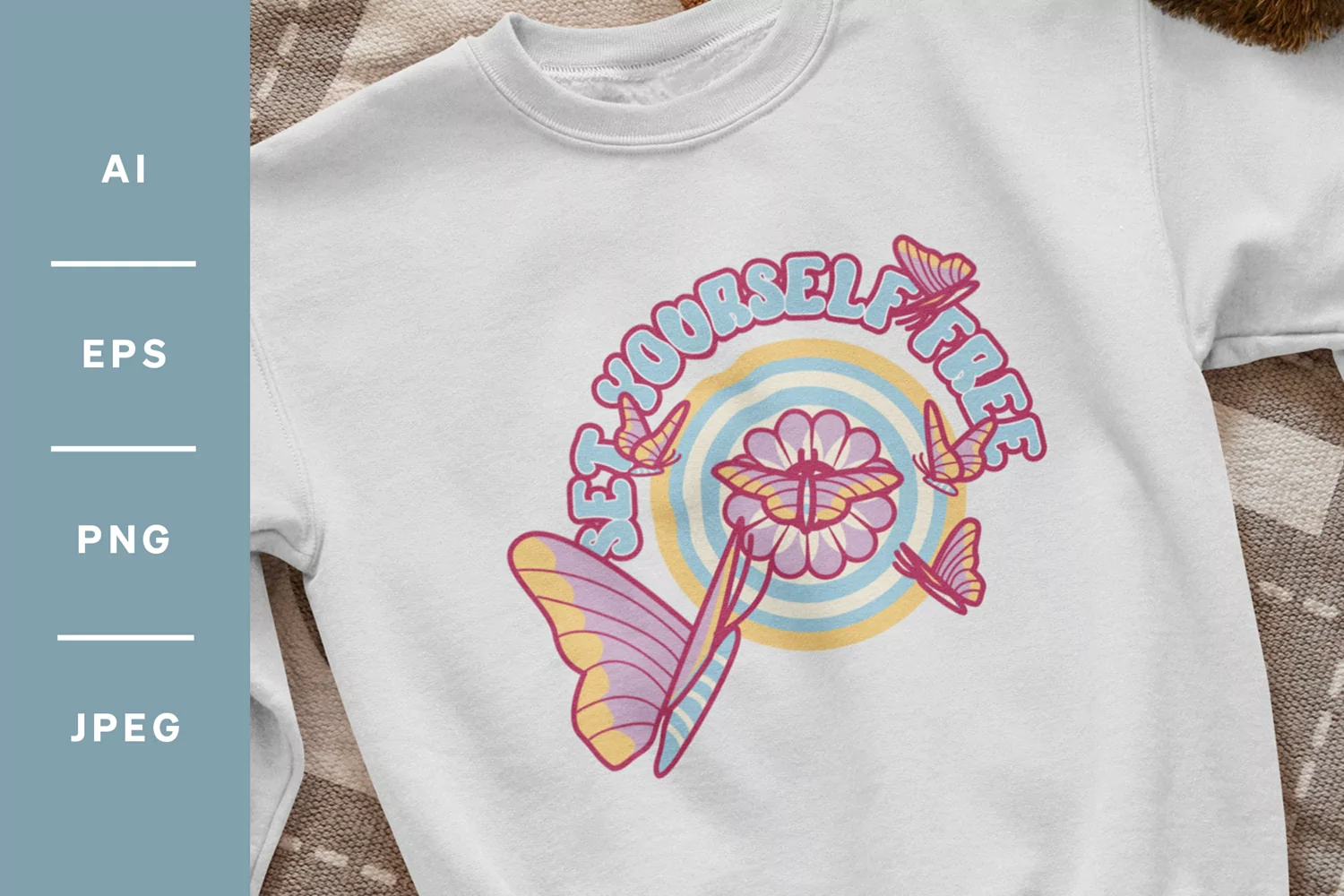 Set Yourself Free, Boho Circle with Flower and Butterflies product image 1