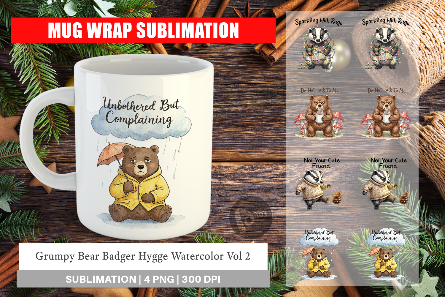 Grumpy Bear Badger Hygge Mug Wrap product image 1