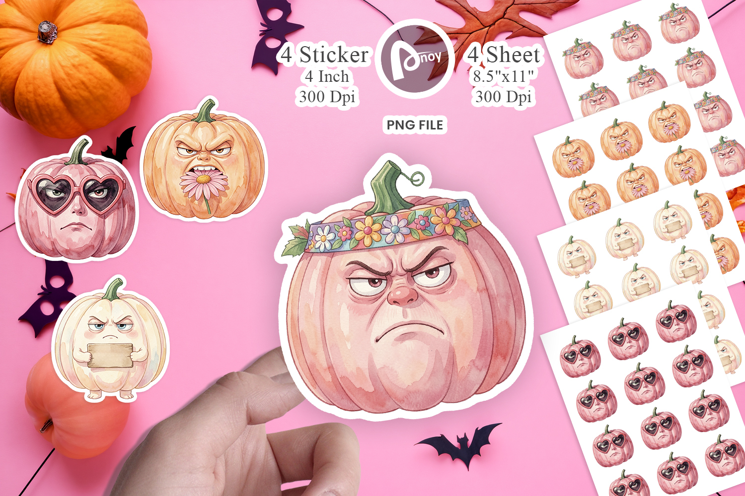 Grumpy Pink Pumpkin Sticker product image 1